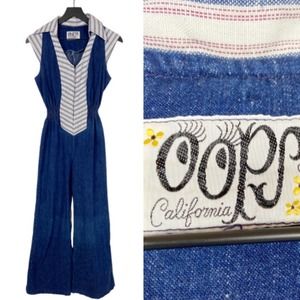 Vintage OOPS California Denim Wide Leg Jumpsuit Zip Up Sleeveless Womens Size S